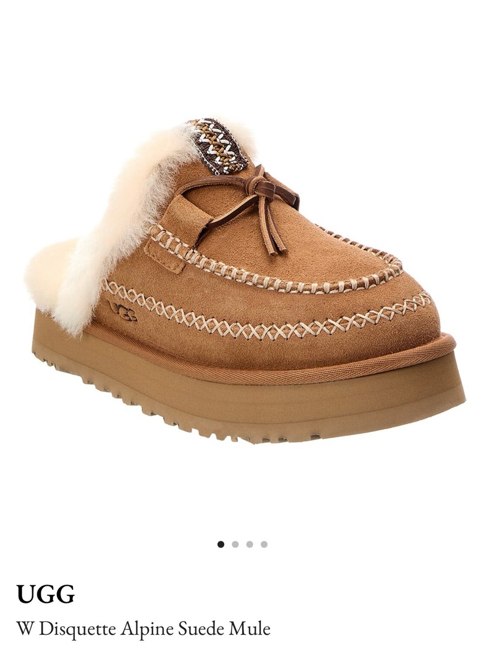 UGG Disquette Alpine Suede Mule in Chestnut with Shearling Trim size 7